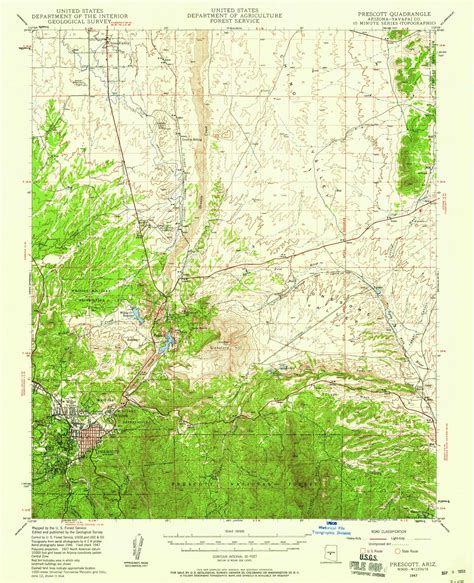 Prescott Arizona 1947 1959 Usgs Old Topo Map Reprint 15x15 Az Quad