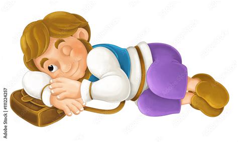 Beautifully Colored Cartoon Character Young Man Pretending To Sleep