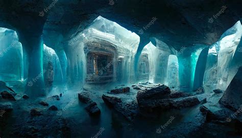 Premium Photo Abstract Ice Underground Fantasy Caves Rays Of Light In