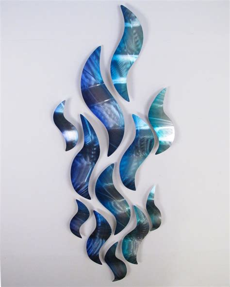 Large Metal Wall Sculpture Blue Wave Tropical Design Modern Etsy