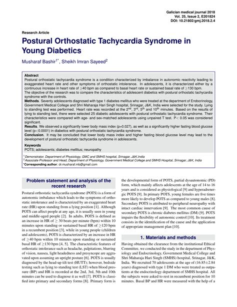 Pdf Postural Orthostatic Tachycardia Syndrome In Young Diabetics