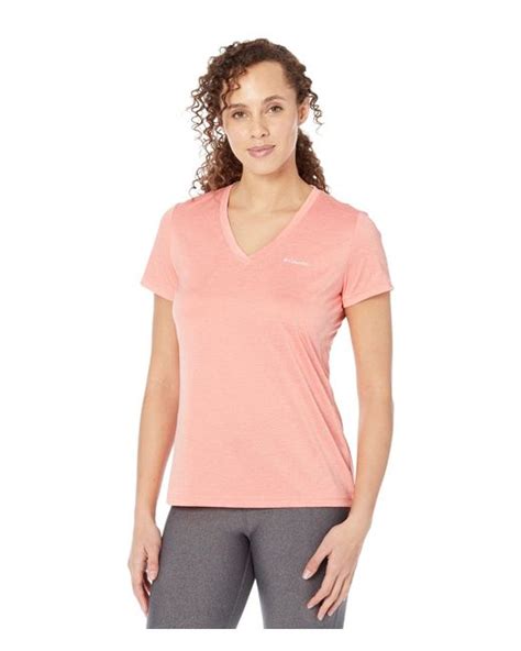 Columbia Synthetic Hike Short Sleeve V Neck In Orange Lyst