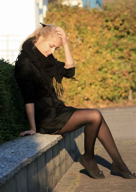All Black Outfit With Flats Tights And Heels Sheer Black Pantyhose