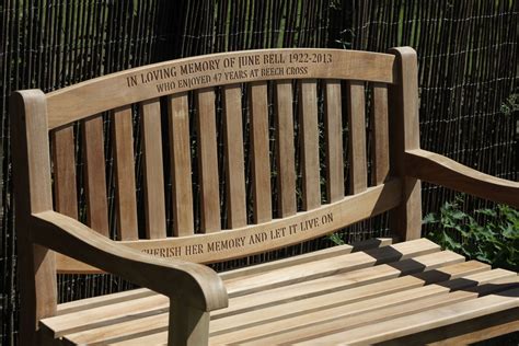 Wood Engraved Memorial Bench With A Curved Back Rail Memorial Benches