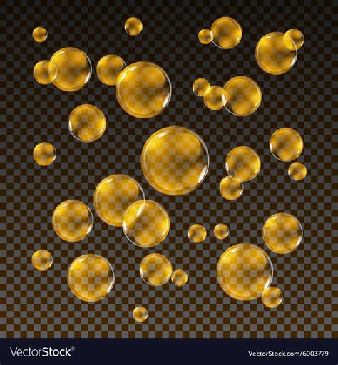 Transparent Gold Soap Bubbles Set On Plaid Background Sphere Ball