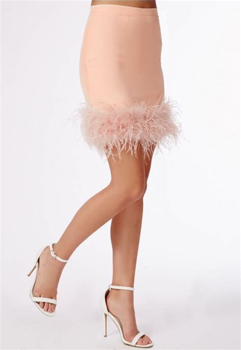 Missguided Feather Trim Mini Skirt Pink In Natural Lyst