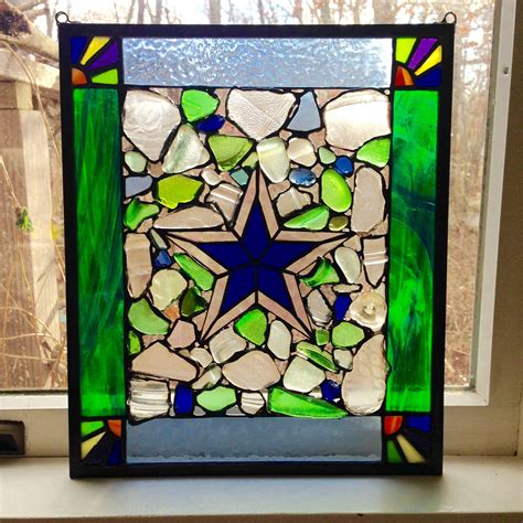 Blue Star Sakonnet Sea Glass And Stained Glass Panel 11x14 Created By Kristen Franco