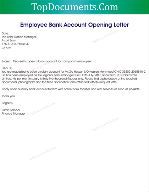 Application Letter For New Bank Account Sample Letter Format To Bank