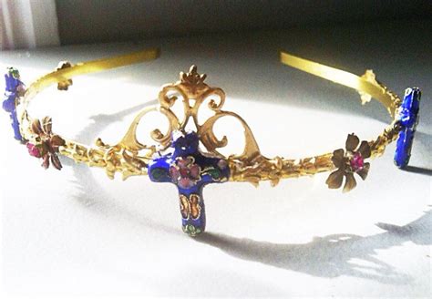 Cloissene Cross Ornate Gold Bridal Tiara Crown Religious Fashion