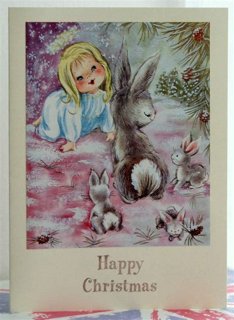 Christmas With The Bunnies Christmas Card Art Vintage Christmas