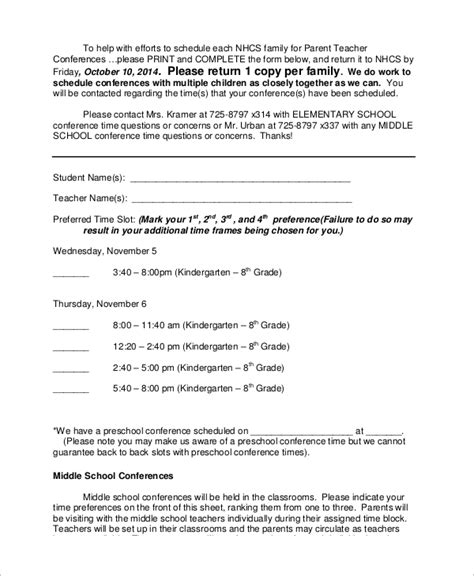 Free 9 Sample Parent Teacher Conference Forms In Ms Word Pdf