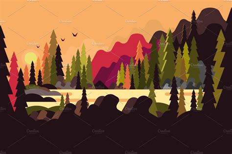 Landscape forest flat design | Pre-Designed Illustrator Graphics ~ Creative Market