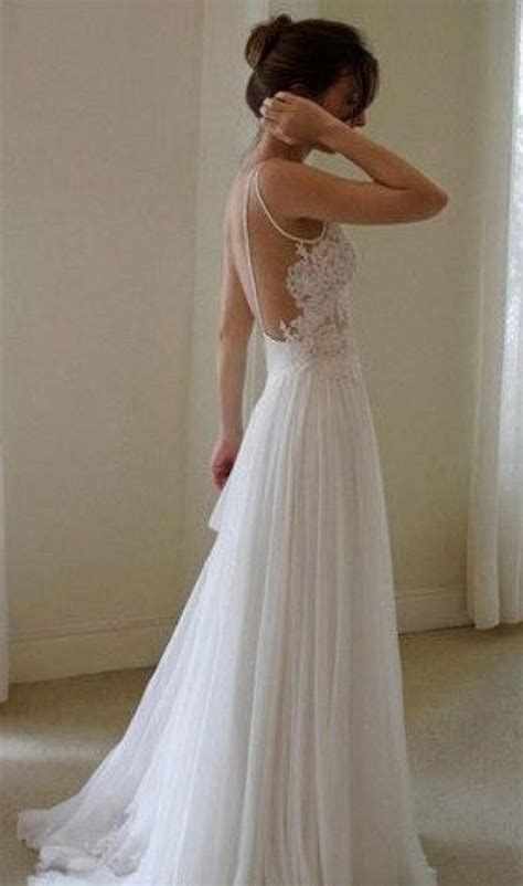 Sexy Backless White Lace Long Chiffon Prom Dress Beach Wedding Dress 2522458 Weddbook