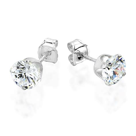 Dazzling Mm Round White Cubic Zirconia On Sterling Silver Stud Earrings EBay