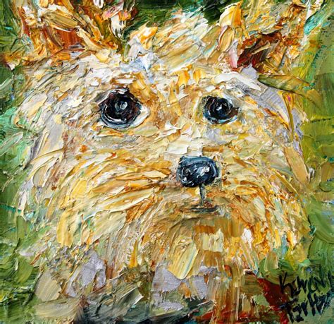 Dog Painting Pet Art Original Oil Palette Knife Impressionism On