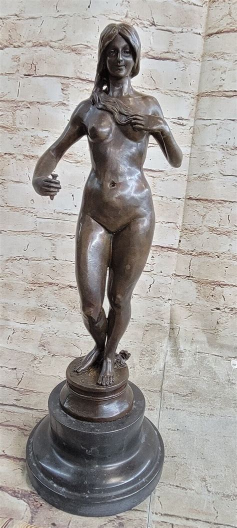 Art Nouveau Statue Lady Siren Nude Bronze Venus Sculpture Eve Brown