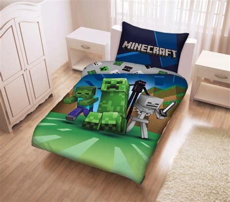 Minecraft Green Kids Bedding Set 140x200 70x80 Cm 100 Cotton