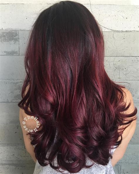 Long Burgundy Hair With Root Fade Dark Red Hair Color Red Hair With
