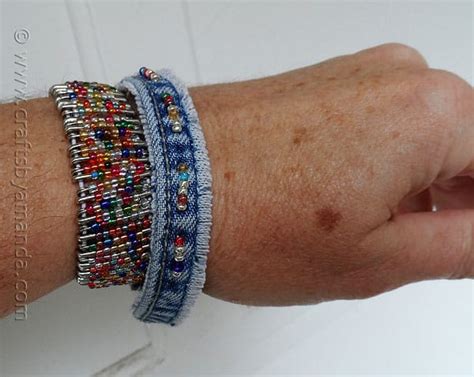 Recycled Denim Beaded Bracelet Crafts By Amanda
