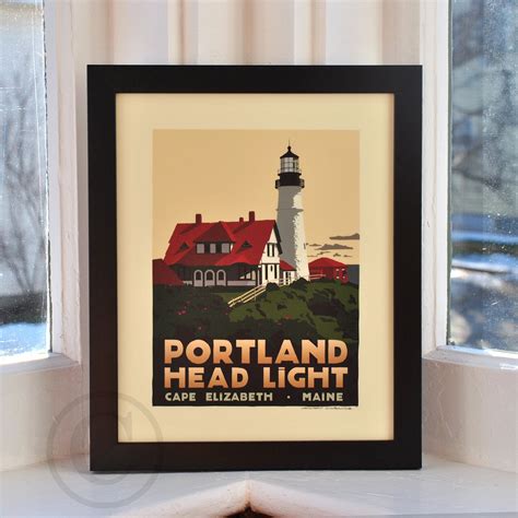 Portland Head Light Art Print 8 X 10 Framed Travel Poster Maine