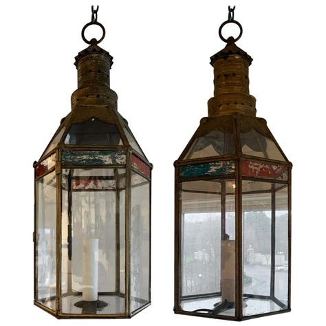 Pair Of Moroccan Style Brass And Glass Lanterns Circa 1920 At 1stdibs