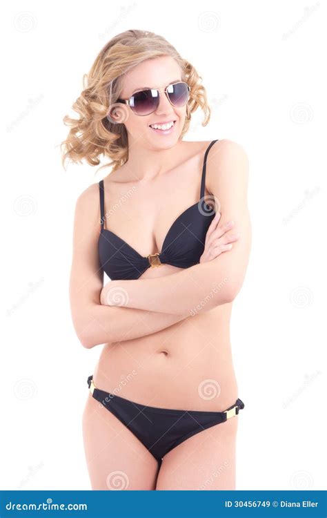 Beautiful Curly Blonde In Bikini And Sunglasses Stock Image Image Of