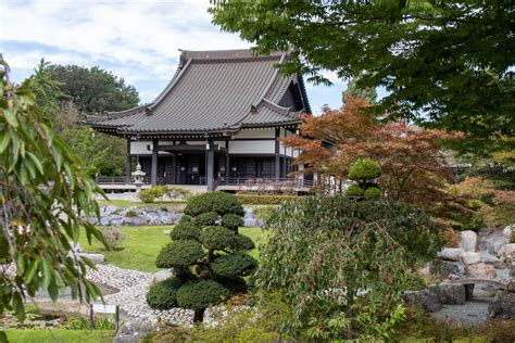 Japanese cultural center and buddhist temple in germany. Japanischer Garten vor dem EKO-Haus Düsseldorf