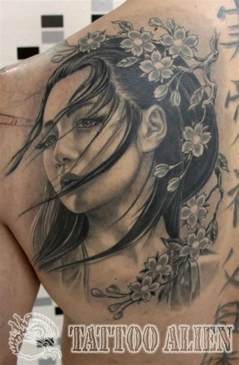 Magical Looking Colored Beautiful Asian Woman Portrait Tattoo On