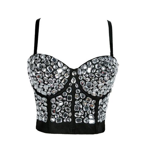 Buy Womens Sexy Rhinestone Bustier Crop Top Club Party Glitter Corset Tops Bra S Black At