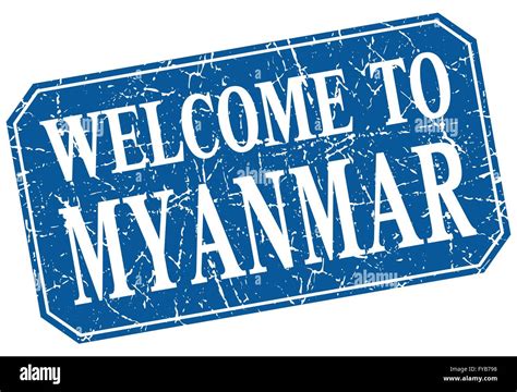 Welcome To Myanmar Blue Square Grunge Stamp Stock Vector Image And Art