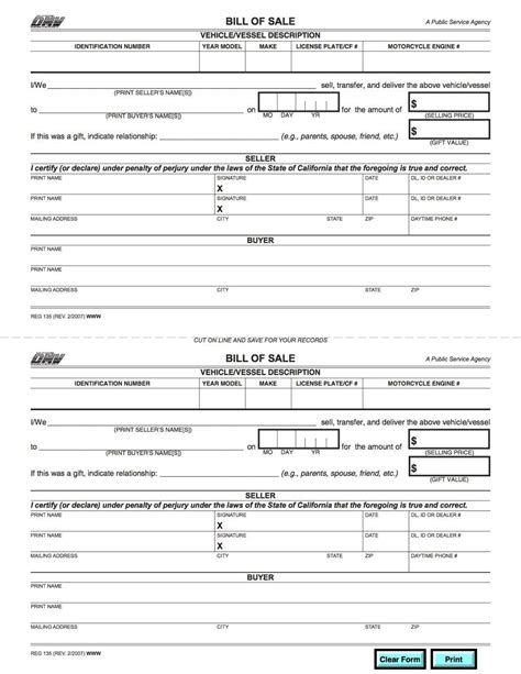 Free California Bill Of Sale Forms Pdf And Word