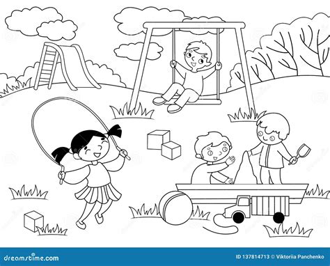 Childrens Playground Coloring And Black And White Coloring Stock