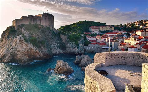 Dubrovnik Fortress Croatia Bay Sunset Evening Coast Adriatic Sea
