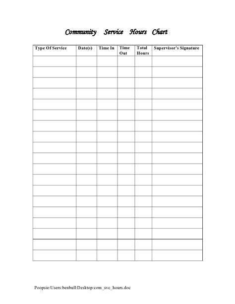 Community Service Log Sheet Printable