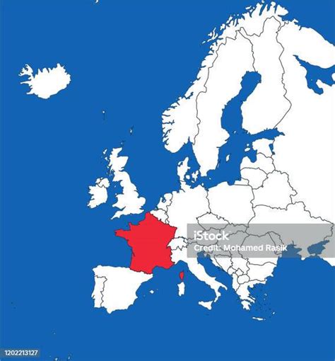 Europe Continent Map Highlighted France With Blue Color Vector Stock