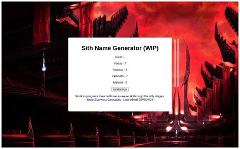 Sith Name Generator Wip
