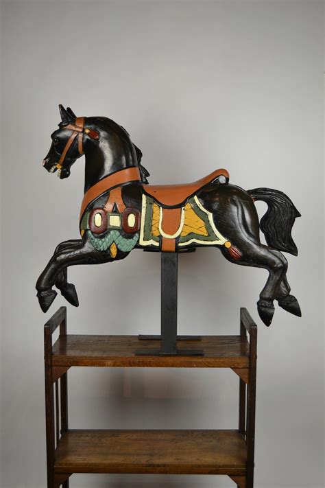 Black Carousel Horse Wood Horse Sculpture On Metal Base 1960s For