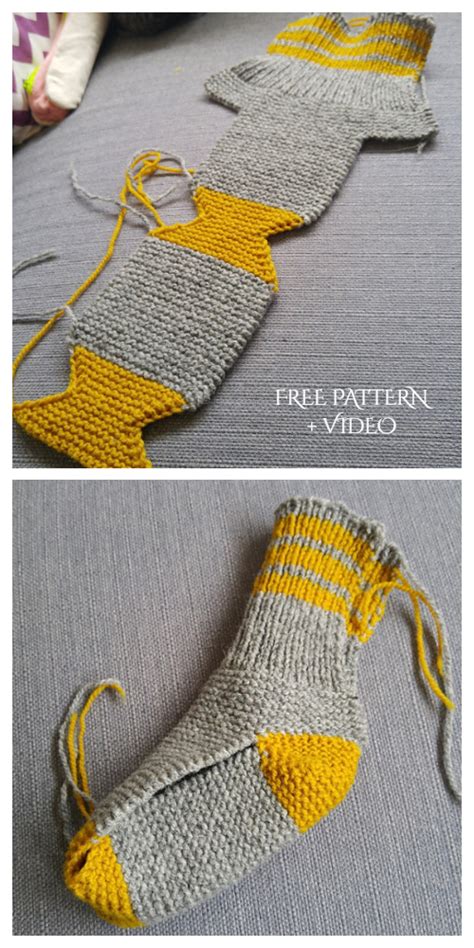 •custom hand made knitted pieces. Easy Knit One Piece Slippers Free Knitting Pattern + Video ...