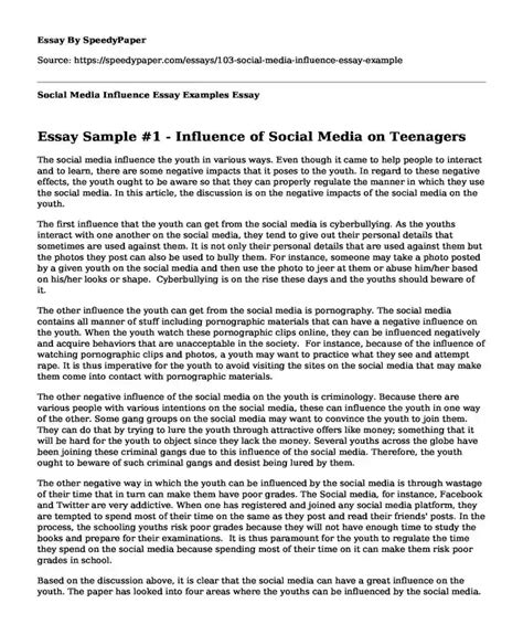 📌 Social Media Influence Essay Examples