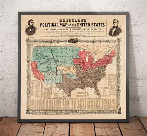 Old Political Map Of The Usa 1856 American Civil War Free Vs Slate
