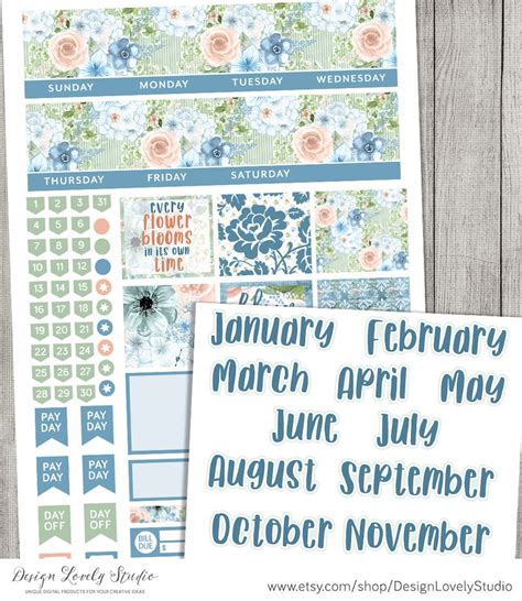 Printable Floral Monthly Planner Stickers Spring Monthly Etsy