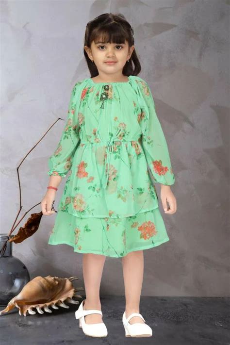 Buy Manaitri Barbie Girls Midiknee Length Party Dress Light Green 34 Sleeve Online At Best