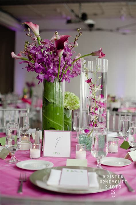 Tall Glass Cylinder Centerpiece With Submerged Purple Orchids Large