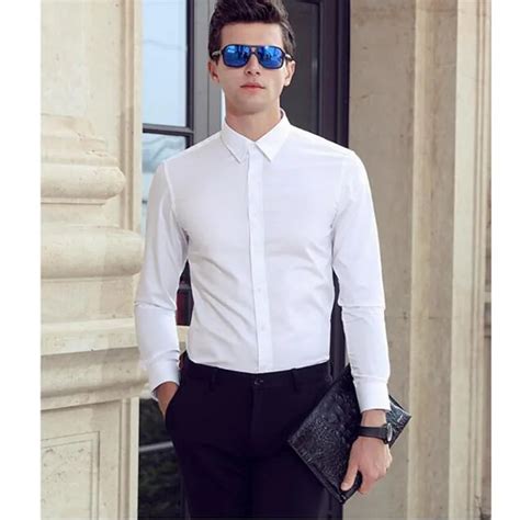 High Quality White Shirt Business Formal Dress Shirts Men Solid Color