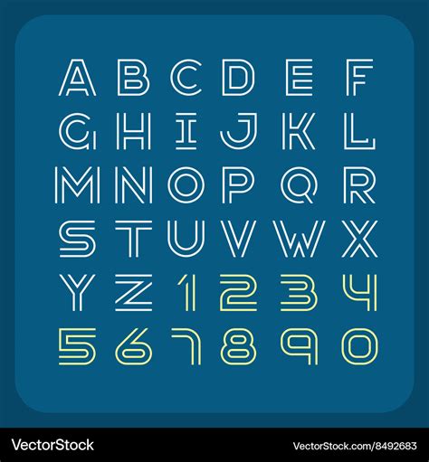 Two Lines Style Retro Font Alphabet With Numbers Vector Image