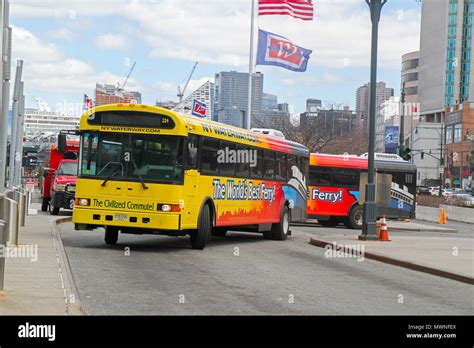 New York Waterway Busses Bring Visitors From The Ferry Terminal To Downtown Manhattan New York