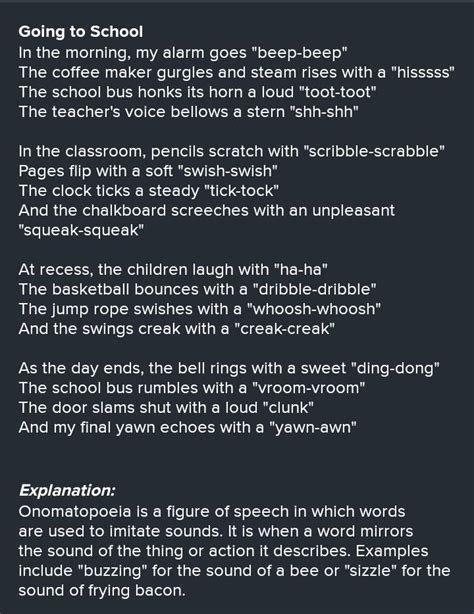 Compose A Poem Using Onomatopoeia 3 Stanza4 Lines Per Stanza Focus