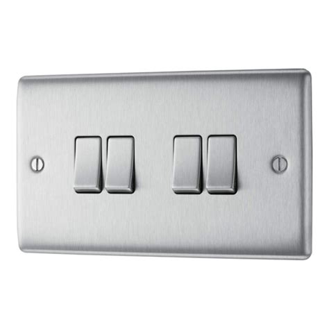 4 Gang 2 Way 20a 16ax Light Switch In Brushed Steel Bg Nexus