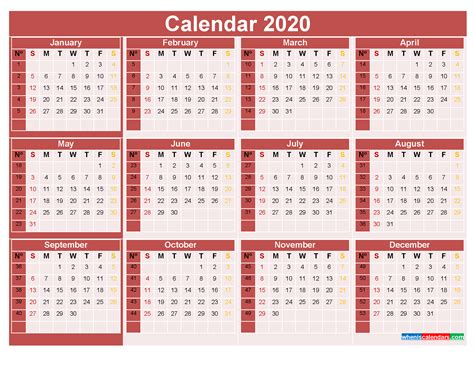 The blue weekly calendar in portrait layout design is very easy to edit, you can change colors, font size and styles according to your preference. 2020 Calendar with Week Numbers Printable Word, PDF
