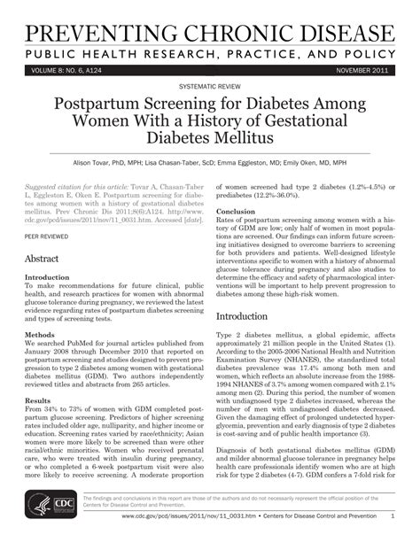 Pdf Postpartum Screening For Diabetes Among Women With A History Of